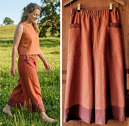  Zweifarbige Damen-Leinenhose 