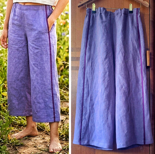 Zweifarbige Damen-Leinenhose 