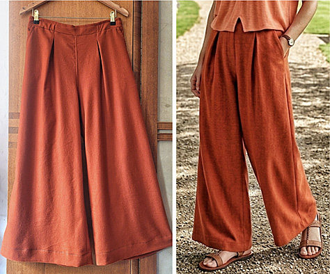  Sehr weite Damen-Bundfaltenhose aus Schurwolle 