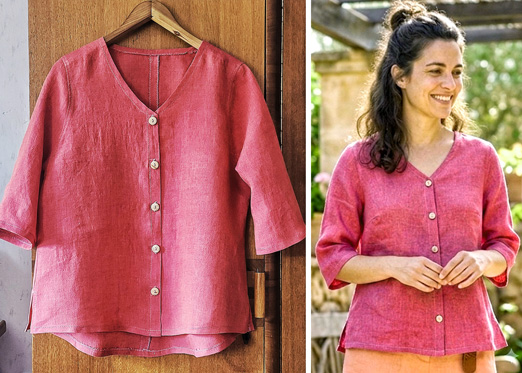Bicolor-Leinenbluse 