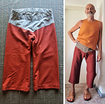 3/4-Sommerhose aus Schurwolltuch mit Nadelstreifen-Passe 
